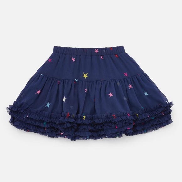 Joules Girls' Lillian Star Print Ruffle Skirt- Navy Blue Sz 6Y - Picture 1 of 6